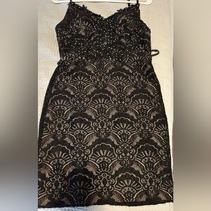 City Studio Black and Tan Strapless Sheath Dress